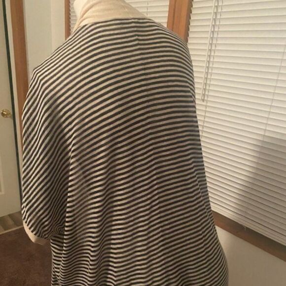 Loft Tan/Black stripes short sleeve open cardigan, size M - Picture 2 of 4